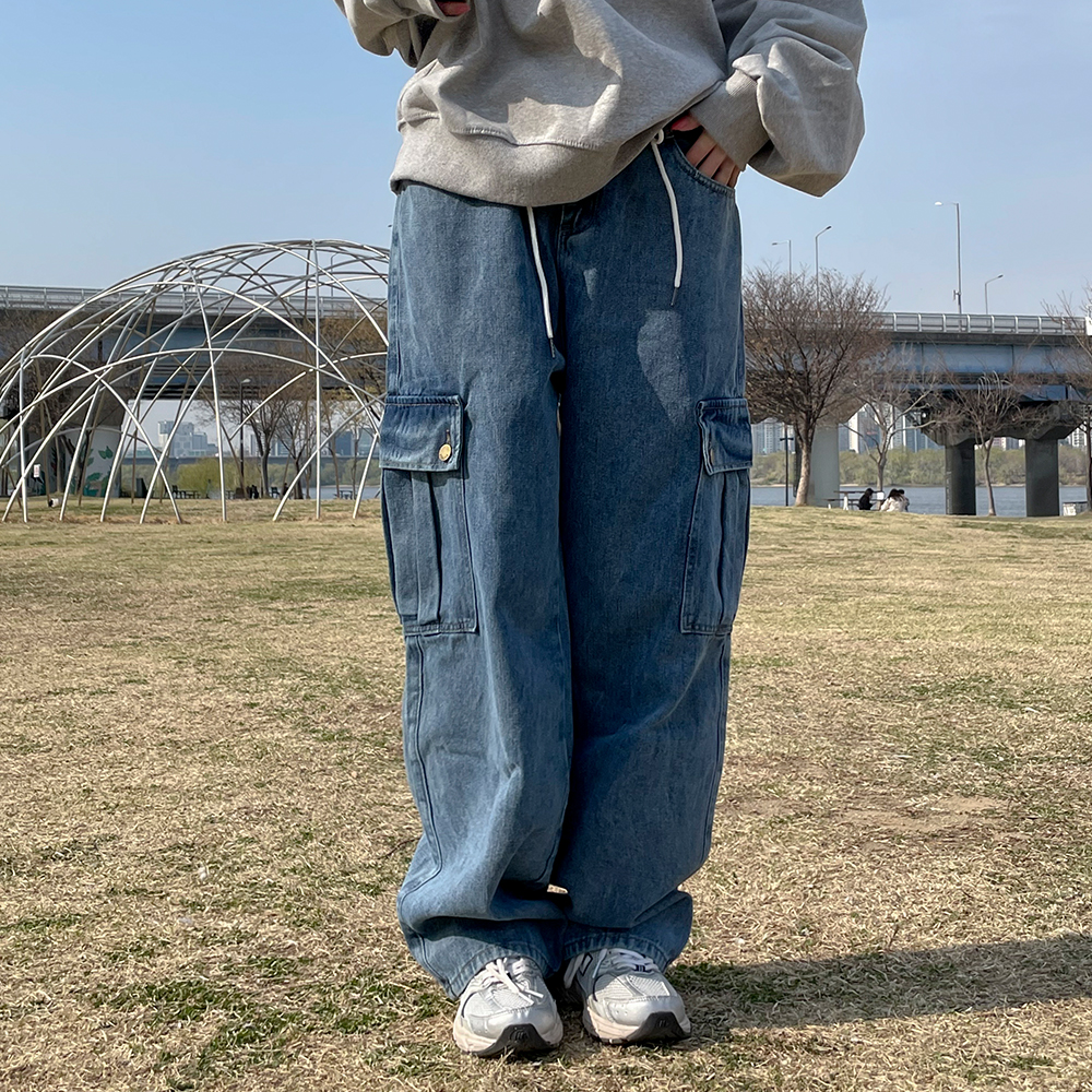 [무료배송][탄탄/핏보장]예술이야 카고 데님 팬츠 <br> 긴바지 데님팬츠 카고 청바지 체형커버 유니크