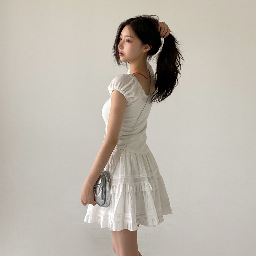 [퀄리티굿/속바지]위드 플레어 스커트<br>플레어 캉캉 레이스 펀칭 프릴 치마 바지 여행 해외