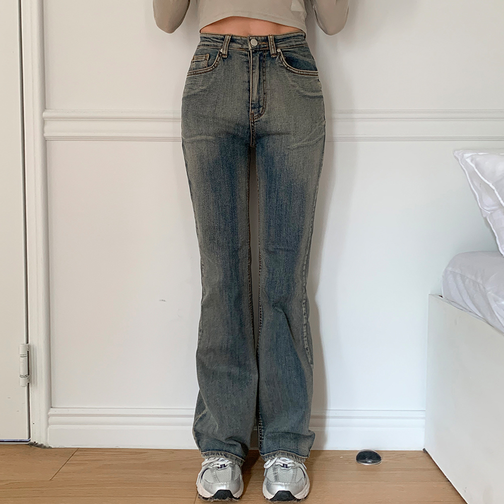[무료배송][워싱]데빗 부츠컷 데님 팬츠 <br> 긴바지 힙 유니크 빈티지 간절기 가을 포인트 연청