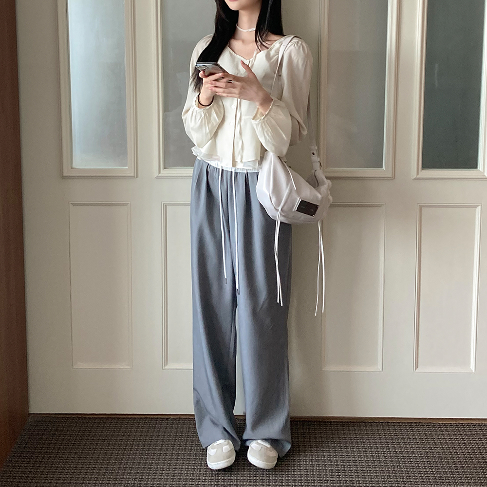 [무료배송][배색/일자핏]플레잉 밴딩 슬랙스 <br> 긴바지 데일리 봄 하객룩 일자와이드 허리밴딩 페미닌