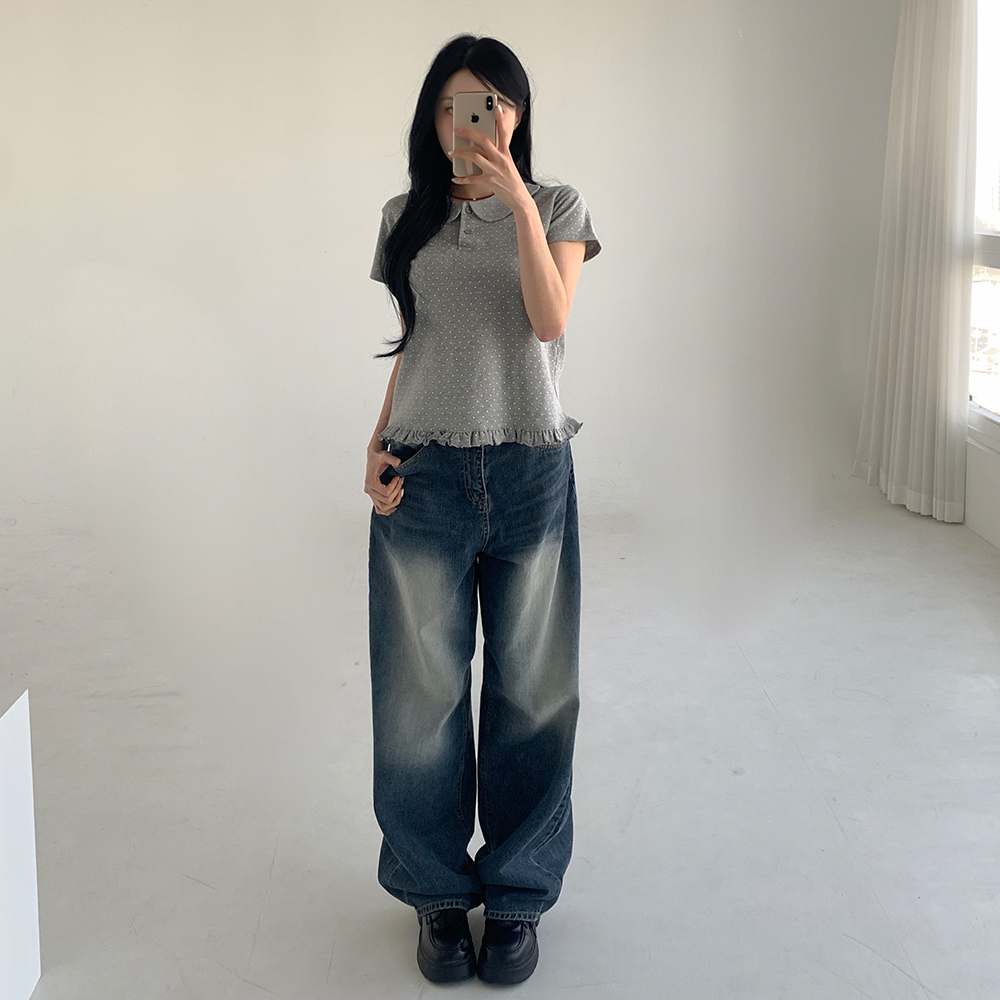 [무료배송][빈티지/자수포인트!]토들리 데님 와이드팬츠 <br> 청바지 레터링 데미지 워싱 페미닌힙 빅사이즈