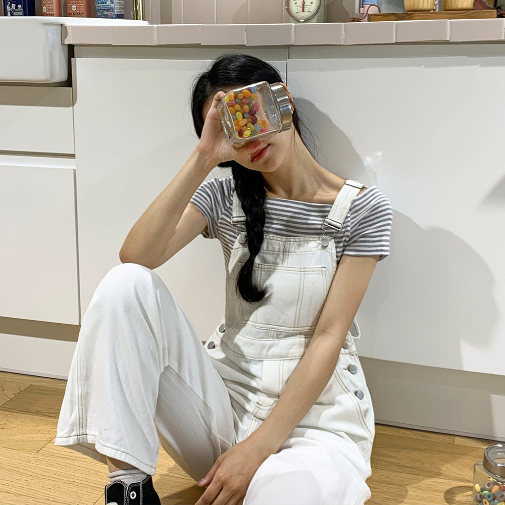[무료배송][1컬러/실물깡패]두두 코튼 오버롤팬츠 <br> 긴바지 멜빵 롤업 포켓 스티치 코지 와이드핏