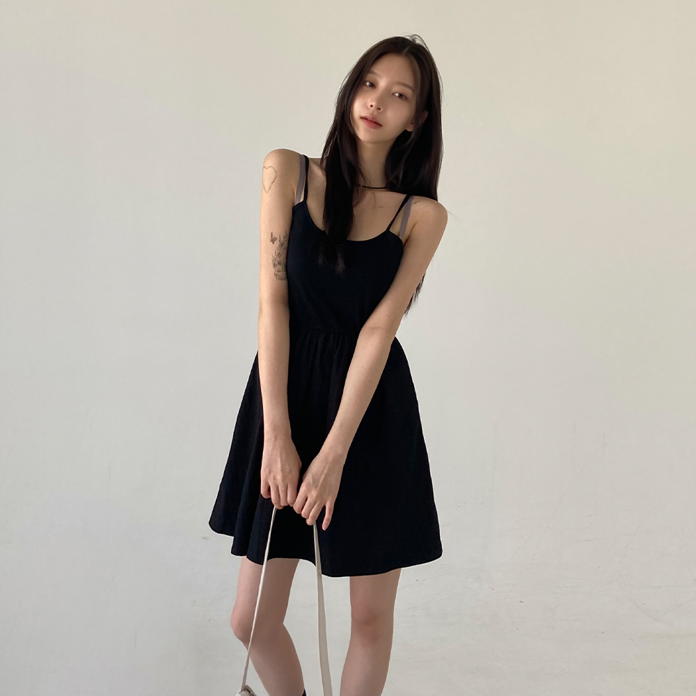 [무료배송][!!상의전체밴딩!!]쫀드기 나시 미니원피스<br>미니 원피스 골지 슬리브리스 베이직 A라인 러블리