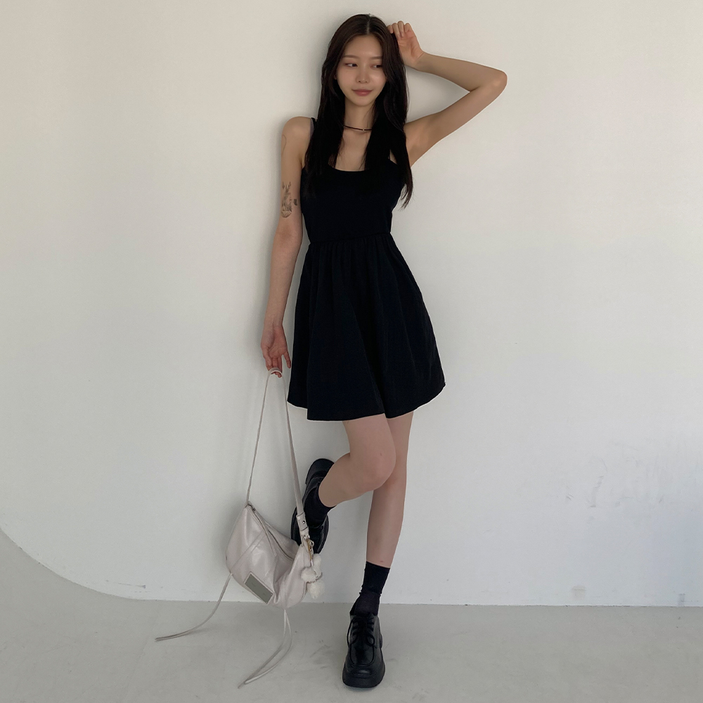 [무료배송][!!상의전체밴딩!!]쫀드기 나시 미니원피스<br>미니 원피스 골지 슬리브리스 베이직 A라인 러블리