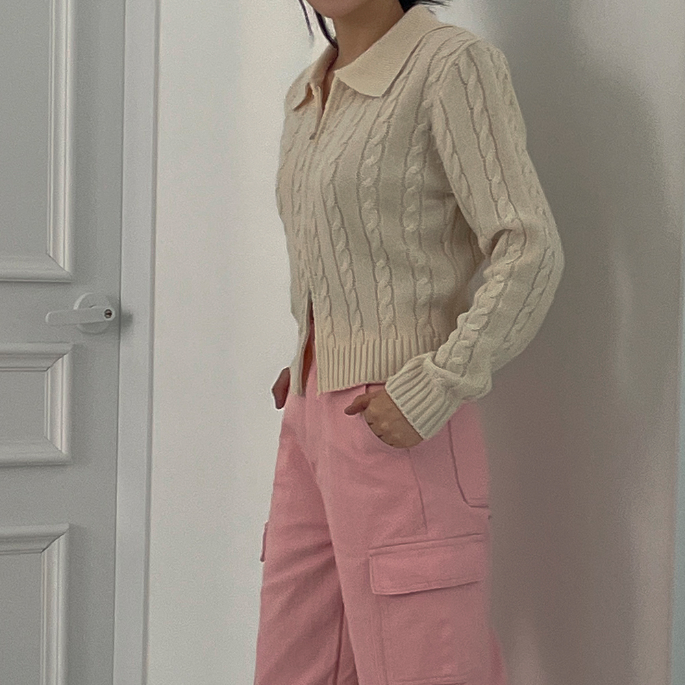 [무료배송]당일발송[갓성비]쇼티 투웨이 카라 집업 <br> 집업 크롭 슬림 투웨이 카라 꽈배기