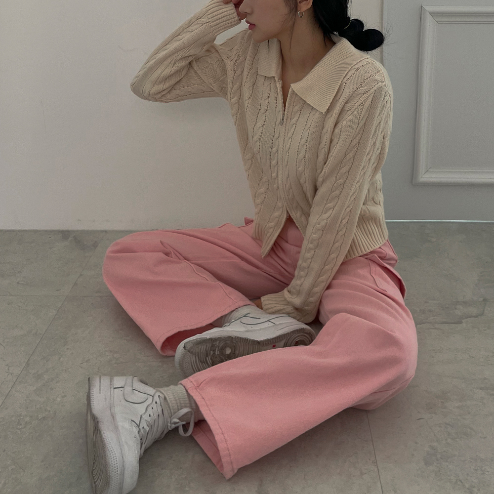[무료배송]당일발송[갓성비]쇼티 투웨이 카라 집업 <br> 집업 크롭 슬림 투웨이 카라 꽈배기