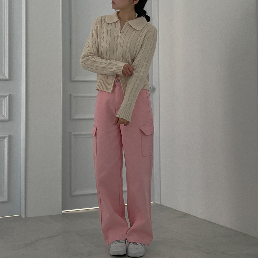 [무료배송]당일발송[갓성비]쇼티 투웨이 카라 집업 <br> 집업 크롭 슬림 투웨이 카라 꽈배기