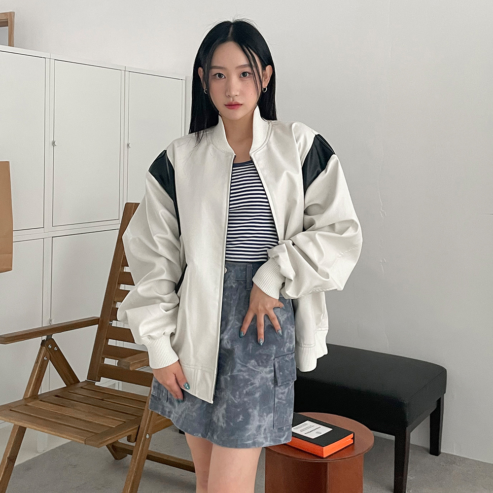 [무료배송][기획/유니섹스]디엔 레더 바시티 자켓 <br> 가죽 바시티 유니크 배색 투웨이 레더자켓