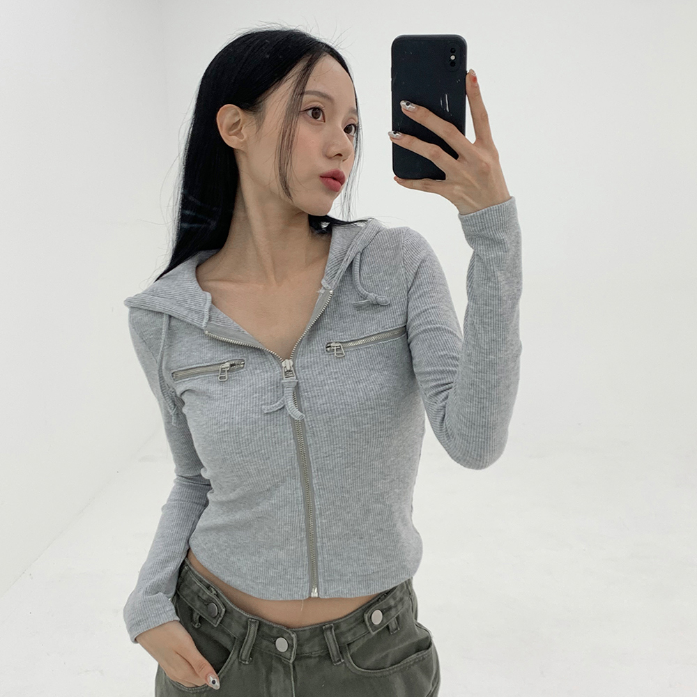 [무료배송][슬림핏]차푸 골지 후드집업<br> 집업 지퍼 아우터 간절기 가을 힙 유니크 데일리 지퍼
