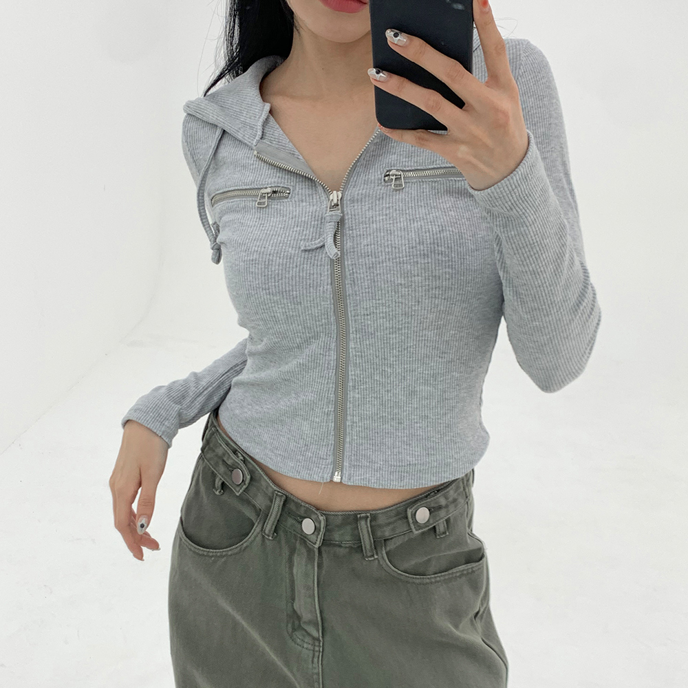 [무료배송][슬림핏]차푸 골지 후드집업<br> 집업 지퍼 아우터 간절기 가을 힙 유니크 데일리 지퍼