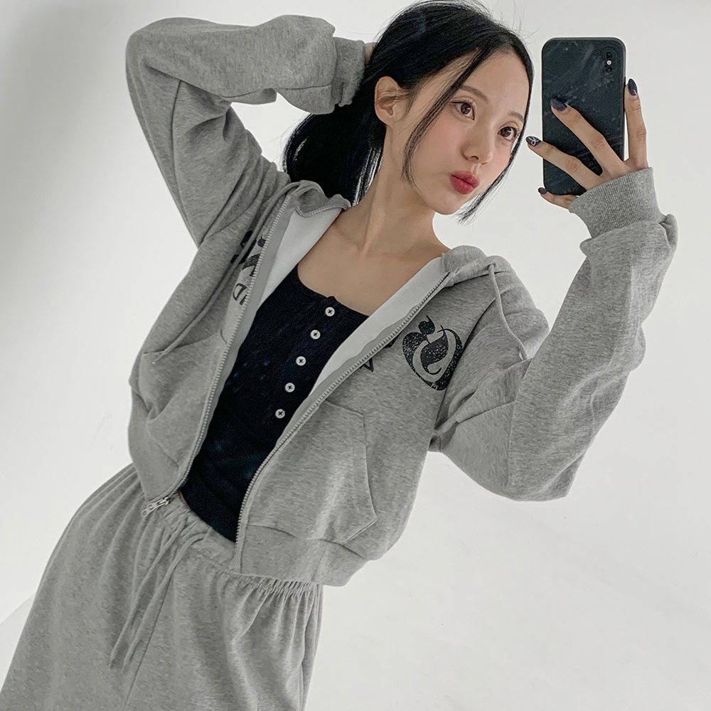 [무료배송][셋업가능]그린티 후드 집업<br> 집업 후드집업 레터링 후디 빈티지 프린팅 Y2K 세트 공항룩