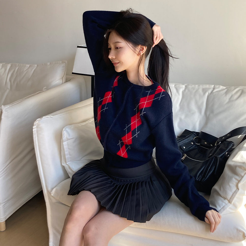 [무료배송][캐시미어/봄신상]키비 아가일 가디건 <br> 라운드넥 가디건 스탠다드핏 체형커버 꾸안꾸 핀터무드