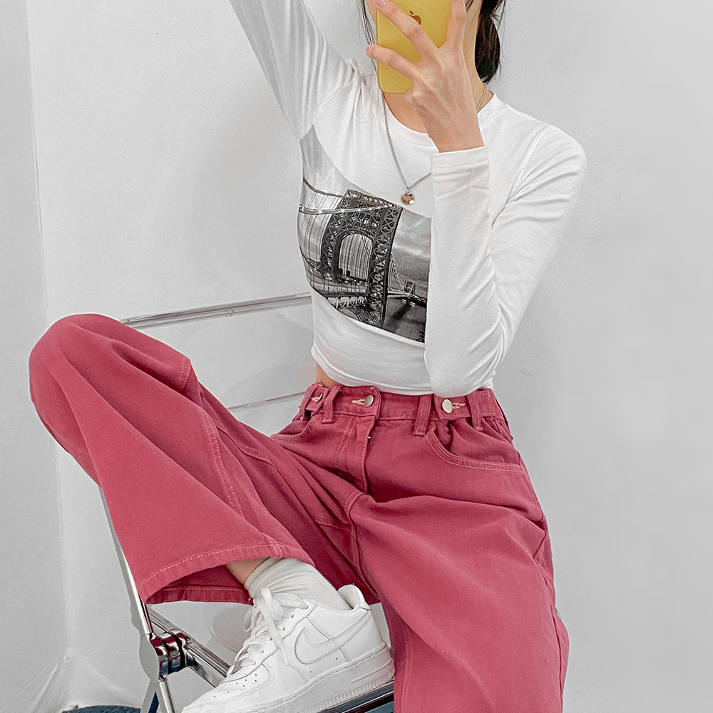 [무료배송]💢잔여세일[고퀄/스판]브릿지 사선 크롭티 <br> 스판 크롭 긴팔티 슬리브 나염