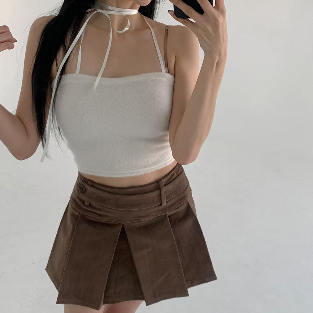 [무료배송][퍼/코디강추]엔디 앙고라 리본 탑<br> 반팔티 발레코어 스판 크롭 끈 포인트 레이어드 이너 연말룩