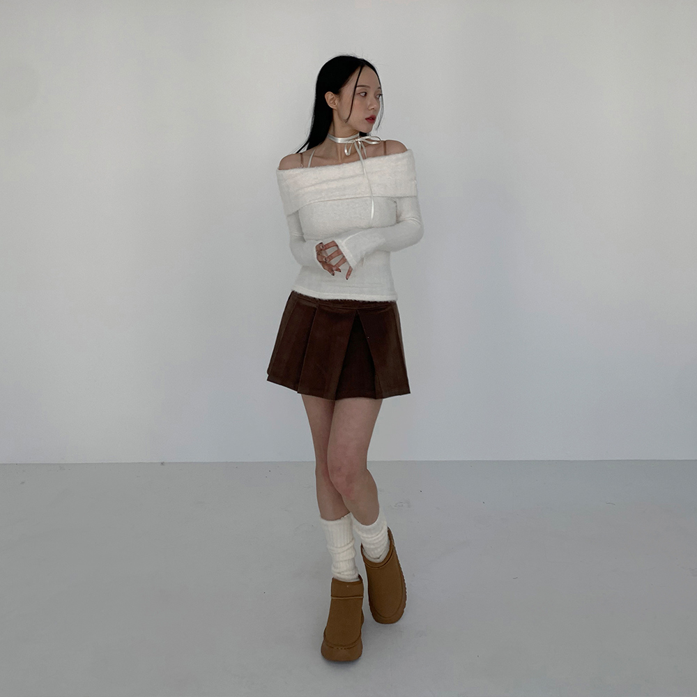 [무료배송][퍼/코디강추]엔디 앙고라 리본 탑<br> 반팔티 발레코어 스판 크롭 끈 포인트 레이어드 이너 연말룩