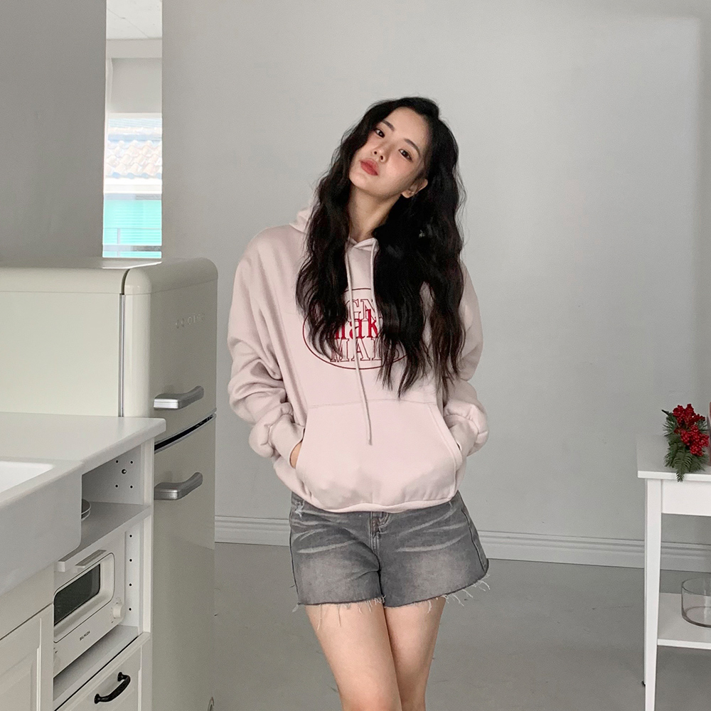 [무료배송][얇은기모]맨디 레터링 자수 후드티<br> 후드 자수 오버핏 데일리 기본 루즈핏 드롭숄더 후디