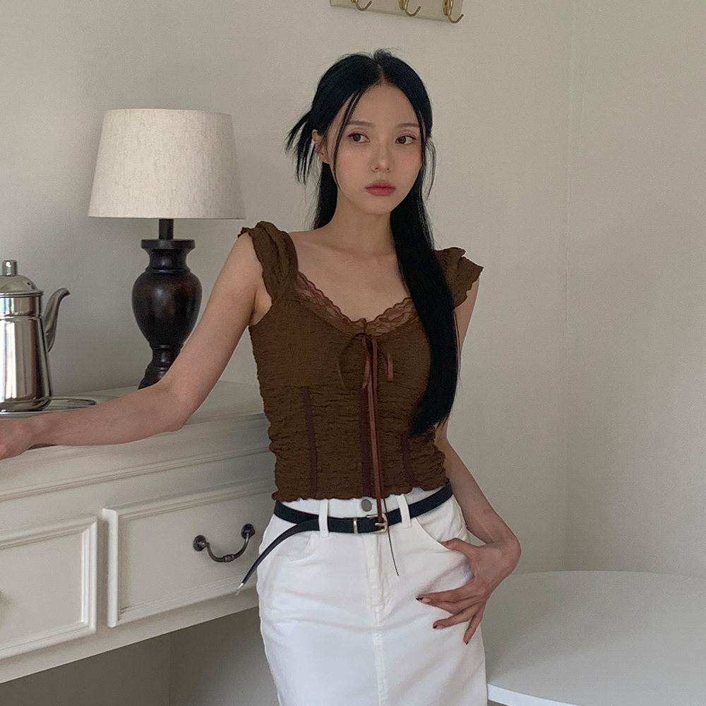 [무료배송][모델소장🤍]튜튜 레이스 리본 반팔티<br> 반팔티 레이스티 블라우스
