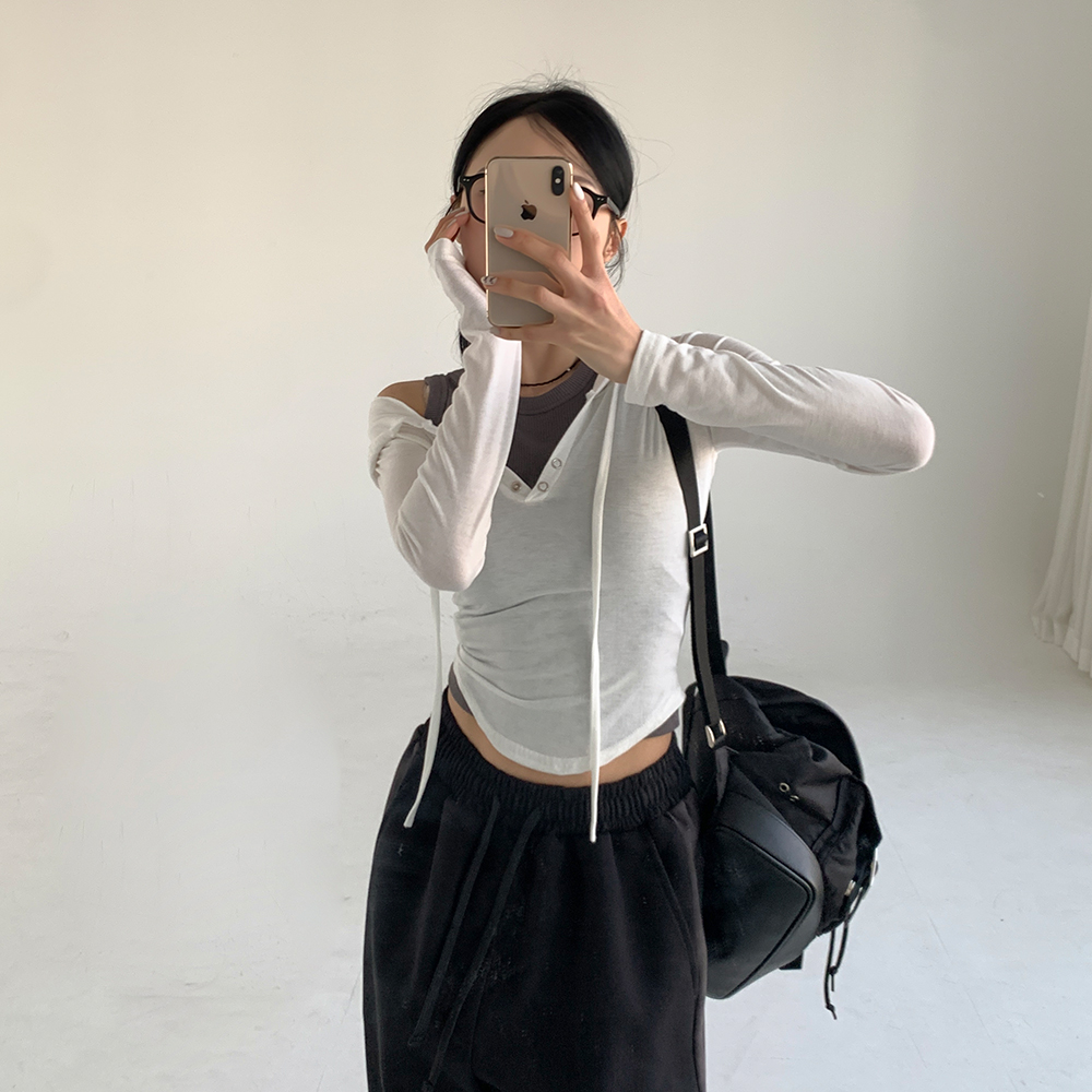 [무료배송][몸매보정핏]로슨 후드 긴팔티 <br> 밑단굴림 또또 후드넥 슬림핏 페미닌 데일리 꾸안꾸 여리핏