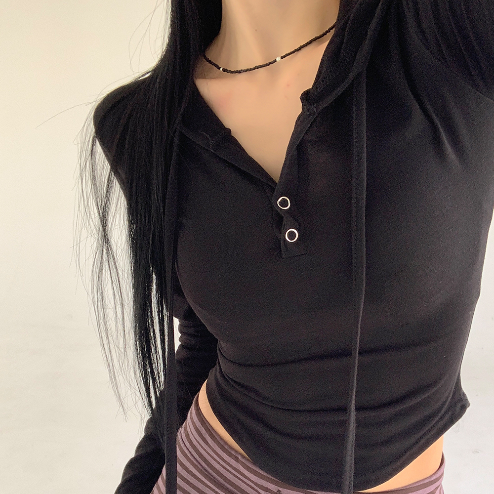 [무료배송][몸매보정핏]로슨 후드 긴팔티 <br> 밑단굴림 또또 후드넥 슬림핏 페미닌 데일리 꾸안꾸 여리핏