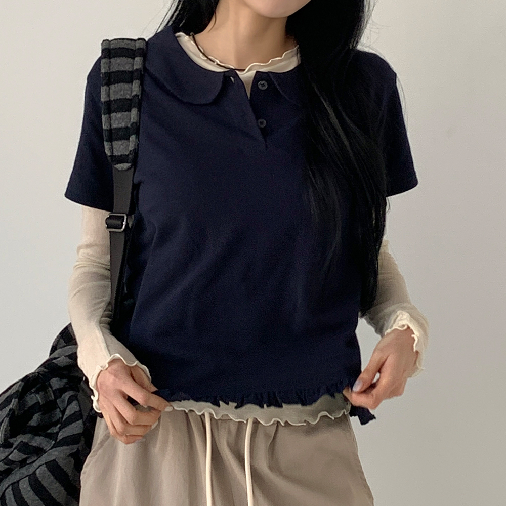 [무료배송][귀욤/무지,도트ver]수프 동글 카라 반팔티 <br> 반팔티셔츠 프릴 캉캉 꾸안꾸 데일리 코디추천!