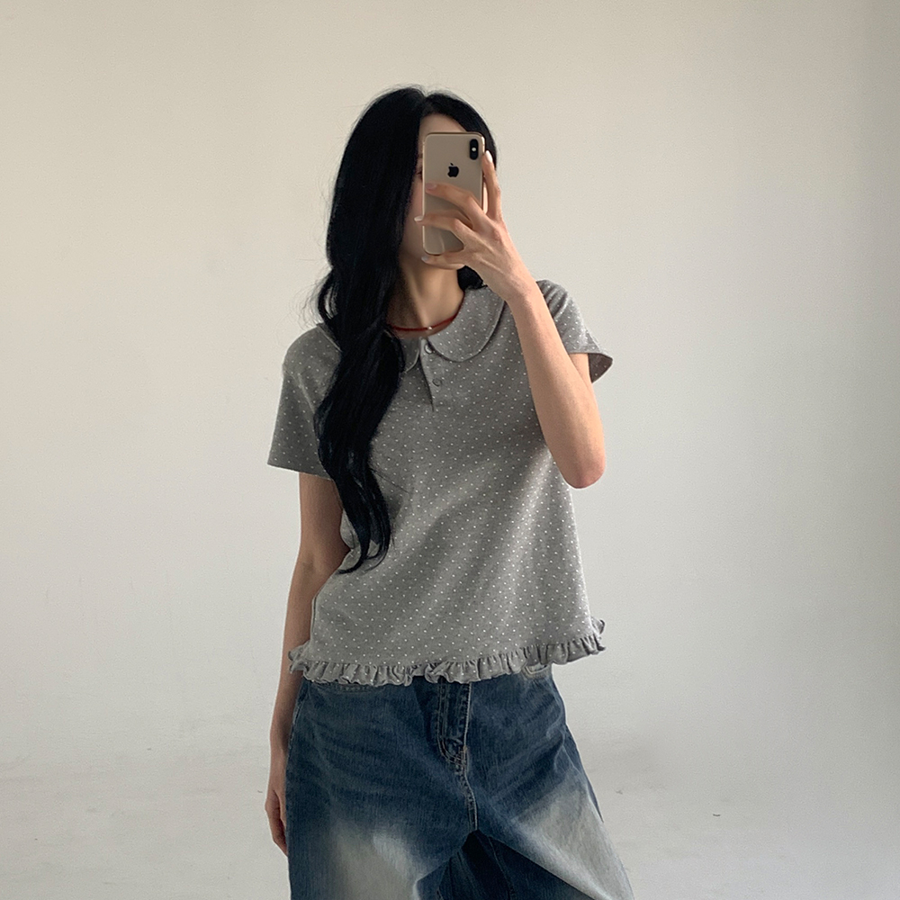 [무료배송][귀욤/무지,도트ver]수프 동글 카라 반팔티 <br> 반팔티셔츠 프릴 캉캉 꾸안꾸 데일리 코디추천!