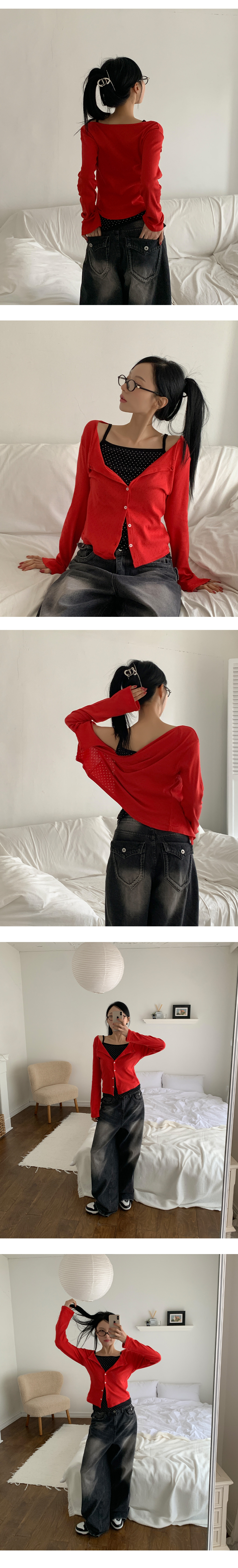 [여리핏🌼]핏치 펀칭 가디건 - 국내생산! 니트가디건 루즈핏 펀칭 봄 간절기 레이어드 귀욤 시스루 스카시 아일렛 니트 상세 이미지 4
