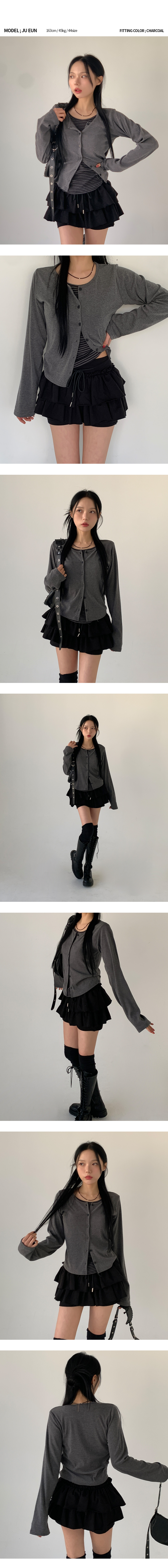 편한일체형✨에드 레이어드 가디건 - 긴팔티 단가라 라운드넥 스탠다드핏 베이직 캐주얼 단추 레이어드 줄무늬 스트라이프 스판 편한 버튼 상세 이미지 2